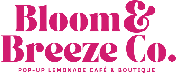Logo of Bloom & Breeze Co. for a pop-up lemonade café and boutique on a white background.
