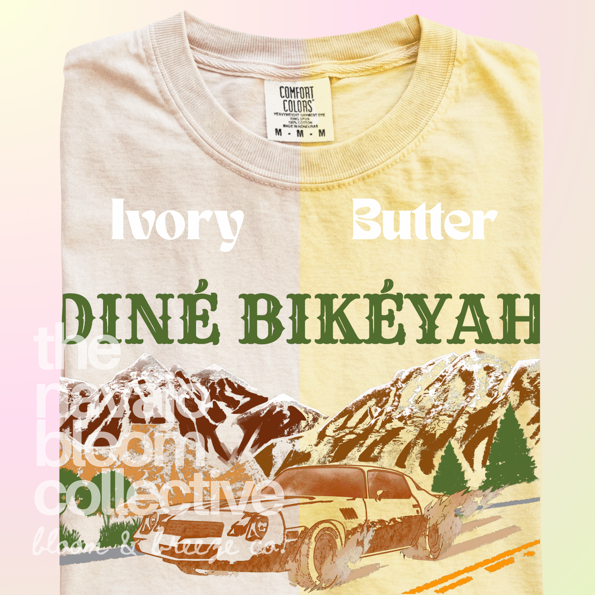 Diné Bikéyah Camaro graphic tee in Ivory and Butter