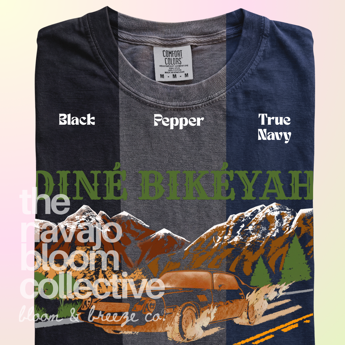 Diné Bikéyah Camaro graphic tee in Black, Pepper, and True Navy