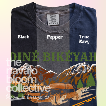 Diné Bikéyah Camaro graphic tee in Black, Pepper, and True Navy