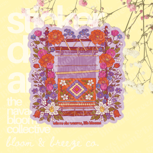 Decorative woven design sticker with flowers on a yellow background